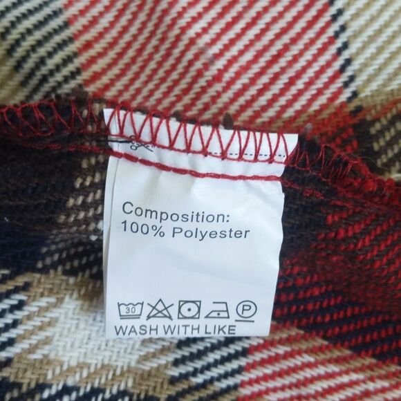Automet long plaid shacket, button up jacket, flannel, red black cream, M - Picture 7 of 8